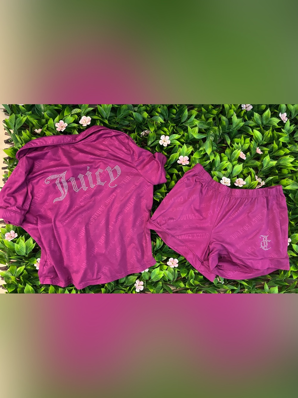 Juicy Couture Fuchsia Jacquard Lounge Top & Shorts Set XL
